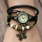 Vintage butterfly bracelet watch with leather straps and decorative beads by Alcom Distribution