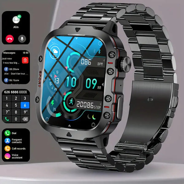 Waterproof fitness smartwatch by Alcom Distribution with metal band and multiple health tracking features