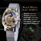 Mechanical fashion watch for men with stainless steel band and skeleton dial design