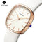 WWOOR elegant waterproof quartz watch with rose gold case and white leather strap by Alcom Distribution