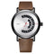 Yazole men's quartz watch with unique black and silver dial design and brown leather strap