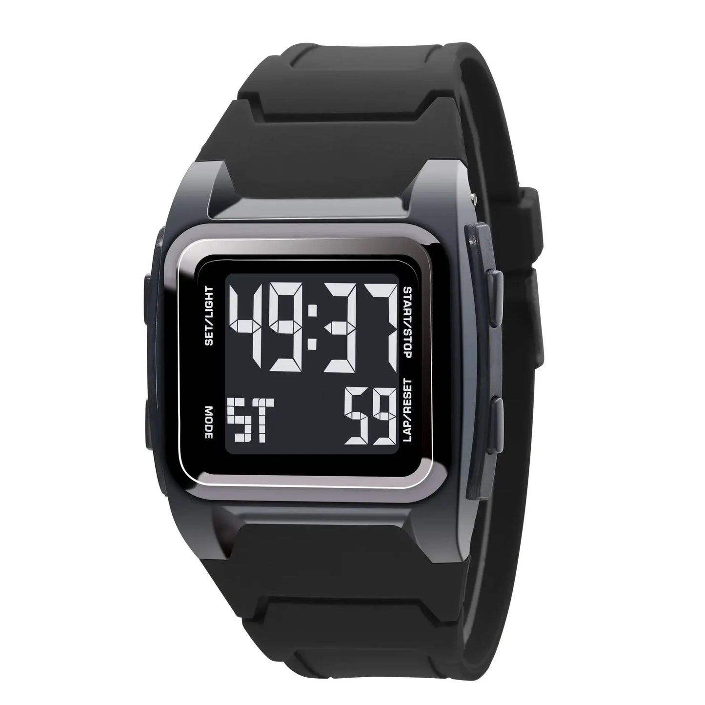 Alcom Distribution black digital 50M waterproof watch with rubber strap and square display