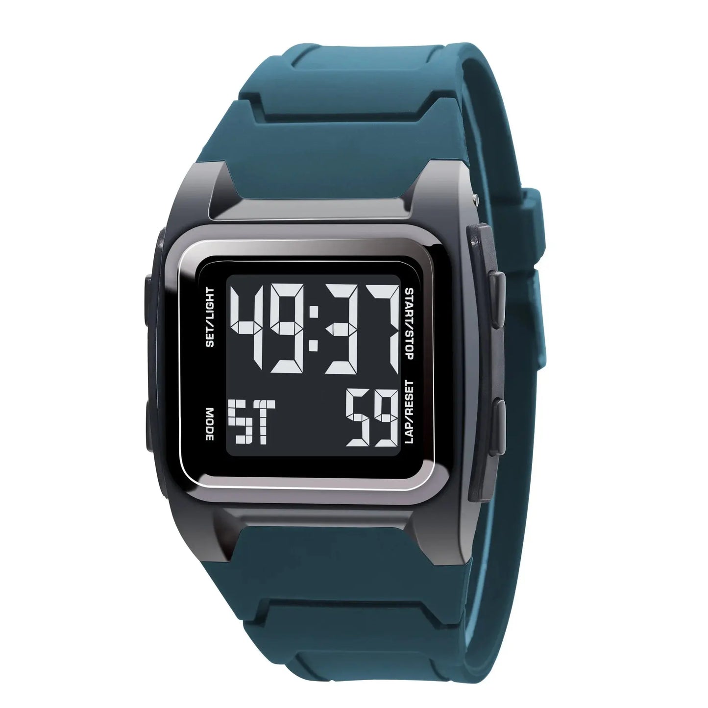 Alcom Distribution digital 50M waterproof watch with blue strap and black square face