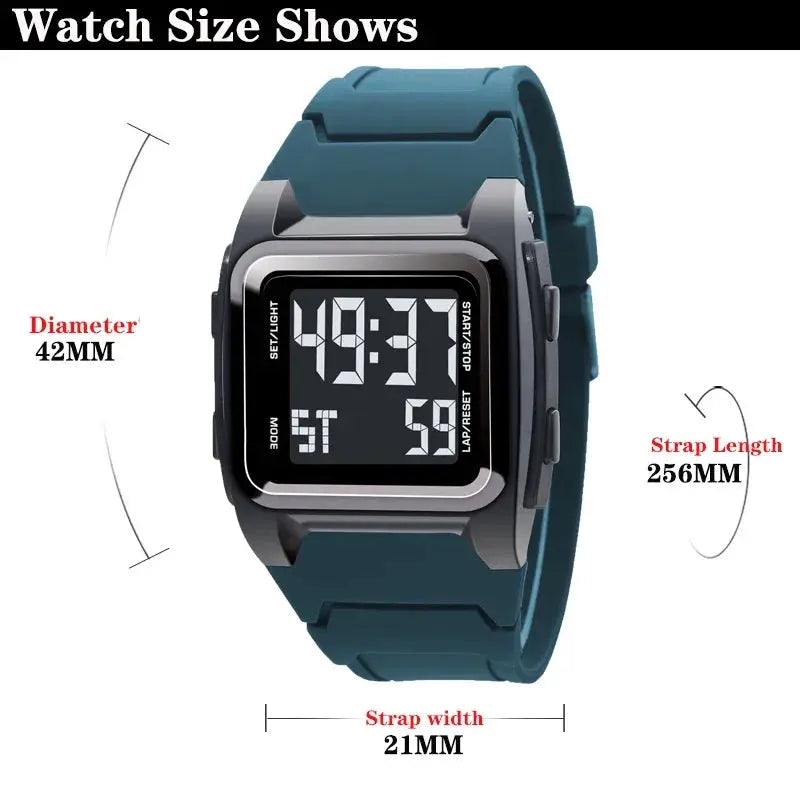 Alcom Distribution 50M waterproof watch with digital display and blue silicone strap